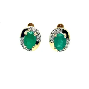 Oval Emerald & Diamond Studs