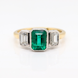Emerald Diamond Rubover Ring 18ct Yellow Gold Platinum