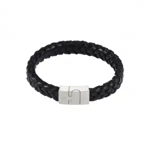 Black Leather Mens Bracelet