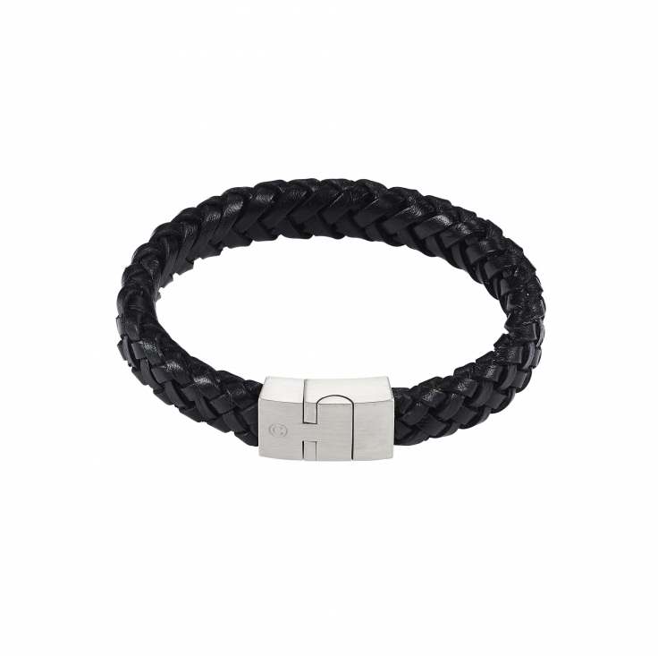 Black Leather Mens Bracelet - Grieve Diamond Jeweller