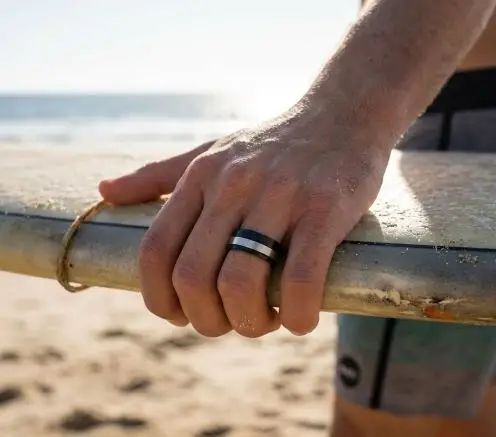 Polished Ion Plated Black & Brushed Stainless Steel Ring - Image 2
