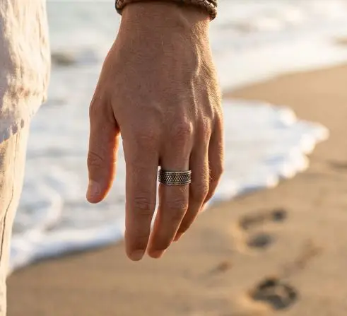 Men's Stainless Steel Grey Ring - Image 2