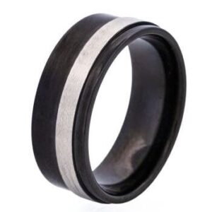 Polished Ion Plated Black & Brushed Stainless Steel Ring