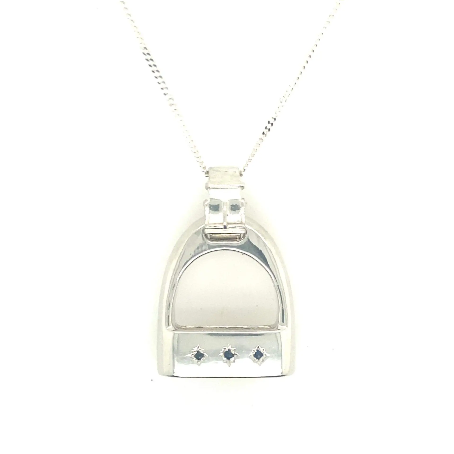 Stirling Silver Sapphire Set Stirrup Pendant
