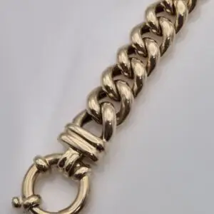 9ct YELLOW GOLD CURB BRACELET 21CM BOLT RING CLASP