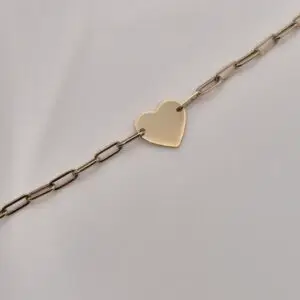 9ct Yellow Gold Paperclip Bracelet with Heart Charm