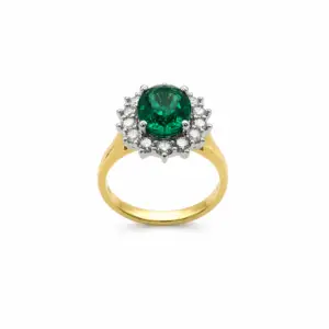 18ct Yellow Gold Recrystallized Emerald & Dia Cluster Ring