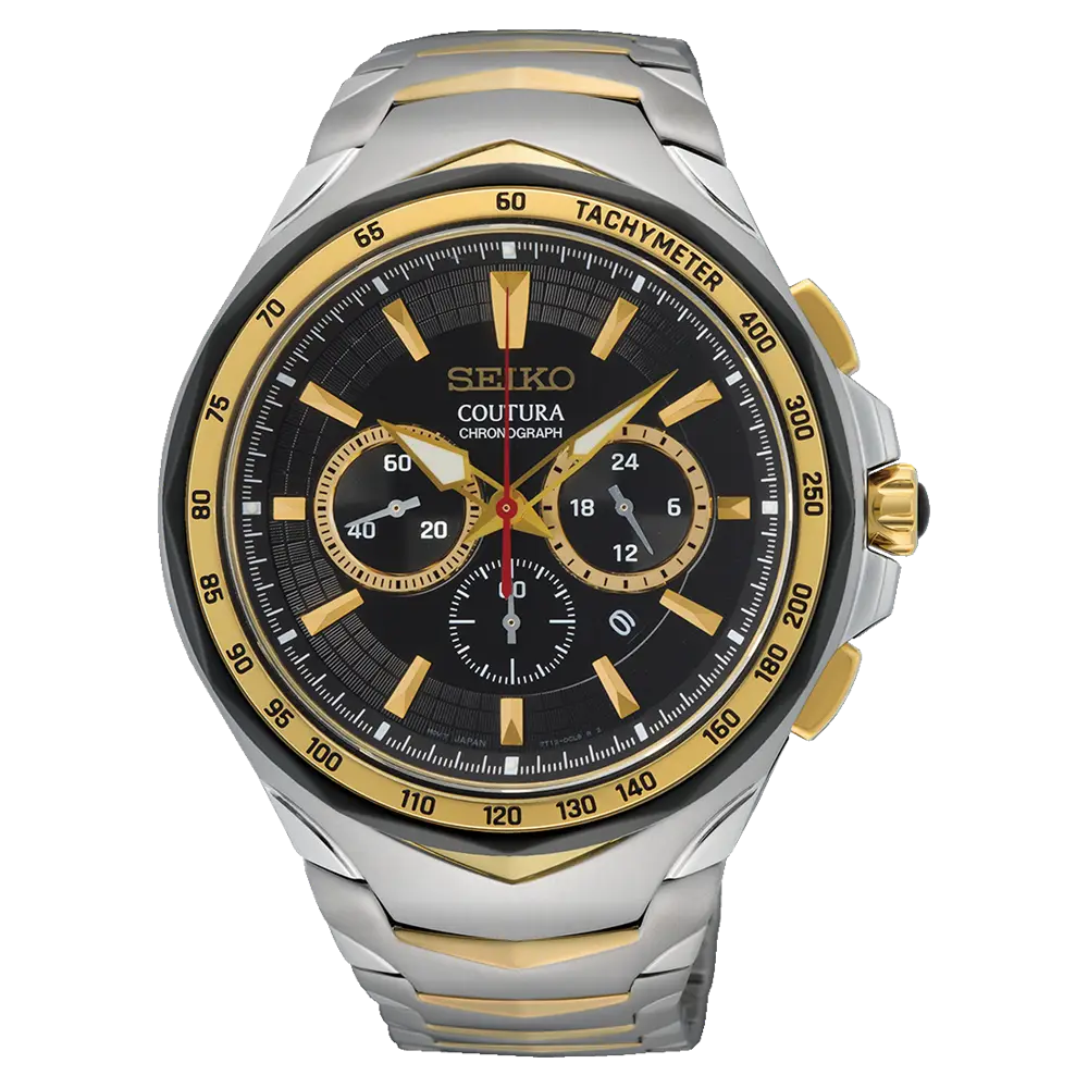 Seiko Gents Black and Gold Watch