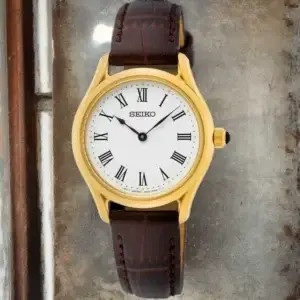 Seiko Ladies Yellow Gold Leather Watch SWR072P