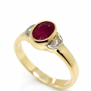 9ct Yellow Gold & Diamond Ruby Ring