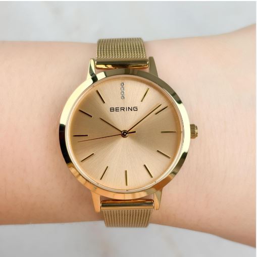 Bering Ladies Yellow Gold-Tone Mesh Bracelet Watch - Image 2