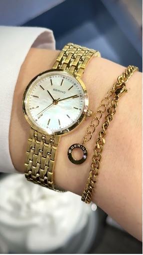 Bering Ladies Mother of Pearl Dial Gold-Tone Watch - Image 2
