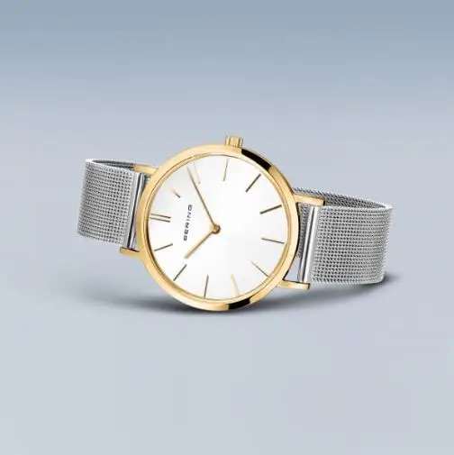 Bering White Dial Gold-Tone Case Mesh Strap Watch - Image 2