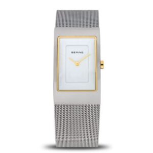 Bering Ladies Rectangular White Dial Mesh Bracelet Watch