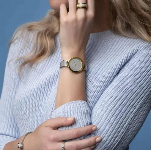 Bering White Dial Gold-Tone Case Mesh Strap Watch - Image 3