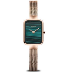 Bering Ladies Rose Gold-Plated Square Green Watch