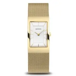 Bering Ladies Rectangular White Dial Mesh Bracelet Watch