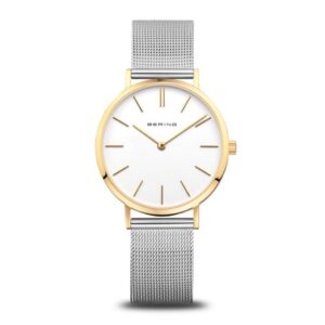 Bering White Dial Gold-Tone Case Mesh Strap Watch