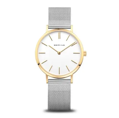 Bering White Dial Gold-Tone Case Mesh Strap Watch
