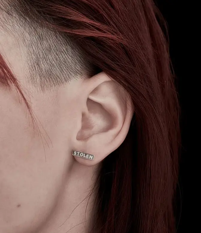 Stolen SS Logo Bar Stud Earrings - Image 2