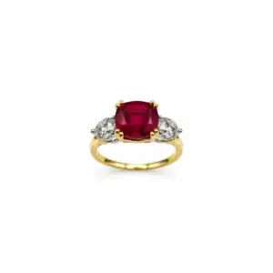 18ct Yellow Gold Recrystallised Ruby & Lab Diamond Ring