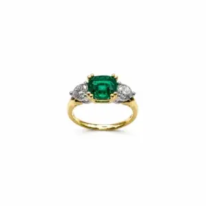 18ct Yellow Gold Recrystallised Emerald & Lab Diamond Ring