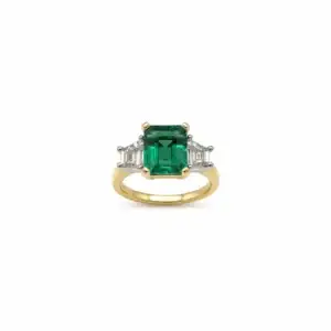 18ct Yellow Gold Recrystallised Emerald & Lab Diamond Ring