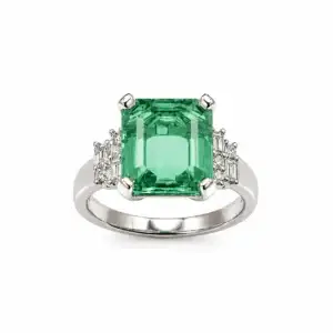 9ct White Gold Recrystallised Emerald & Lab Diamond Ring