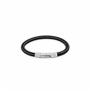 Savage – Black & Stainless-Steel Wire Leather Bracelet