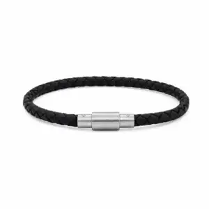 Black Leather & Stainless-Steel Bracelet