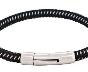 Savage – Black & Stainless-Steel Wire Leather Bracelet