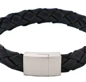 Black Leather & Stainless-Steel Bracelet
