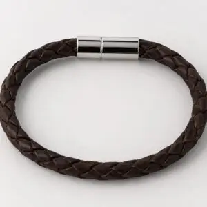 Single Braid Brown Leather Bracelet with Magnetic Clasp