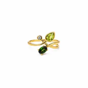 9ct Yellow Gold Green Tourmaline, Peridot & Diamond Ring