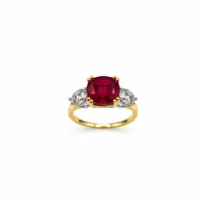 18ct Yellow Gold Recrystallised Ruby & Lab Diamond Ring