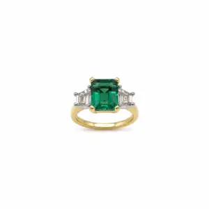 18ct Yellow Gold Recrystallised Emerald & Lab Diamond Ring