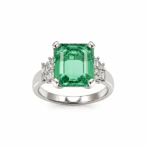 9ct White Gold Recrystallised Emerald & Lab Diamond Ring