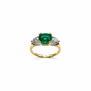 18ct Yellow Gold Recrystallised Emerald & Lab Diamond Ring