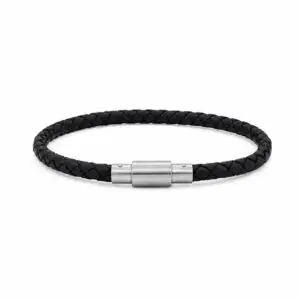 Black Leather & Stainless-Steel Bracelet