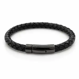 Black Leather & Black Clasp Bracelet