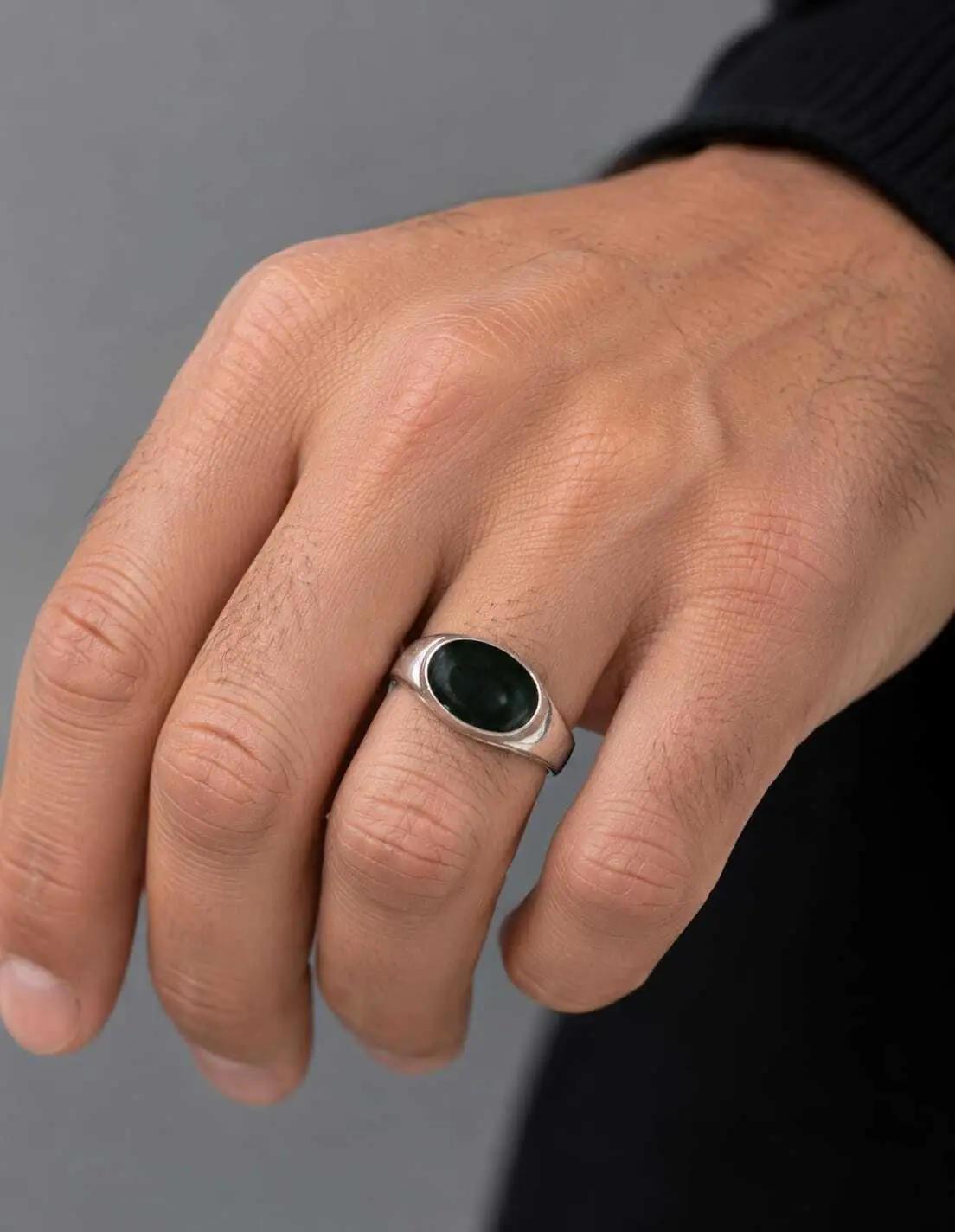 Men's Sterling Silver Greenstone Ring - Image 2