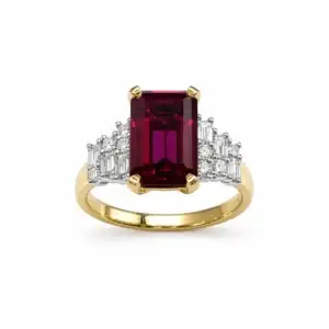 9ct Yellow Gold Recrystallized Ruby & Lab Diamond Ring