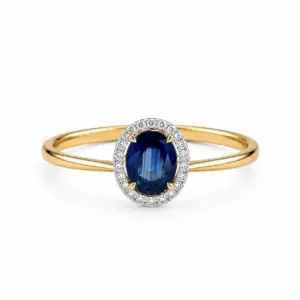 18ct Yellow Gold Sapphire & Diamond Halo Ring
