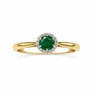 9ct Yellow Gold Emerald & Diamond Ring