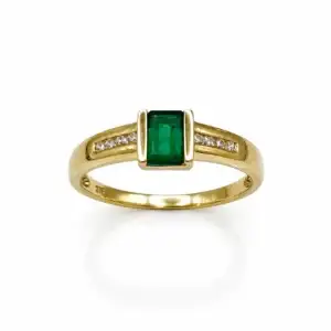 9ct Yellow Gold Emerald & Diamond Ring