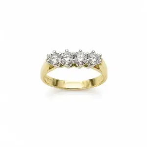 18ct Yellow Gold & Platinum 4 Diamond Ring