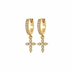 Lilly May - 18ct Yellow Gold Plated CZ Cross Hoop Earrings