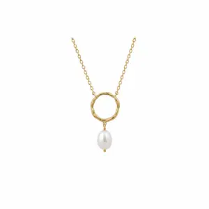 Lilly May - Textured Circle Pearl Drop Necklace