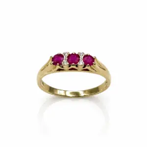 9ct Yellow Gold Ruby & Diamond 7 Stone Ring