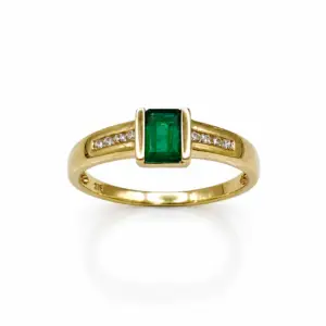 9ct Yellow Gold Emerald & Diamond Ring